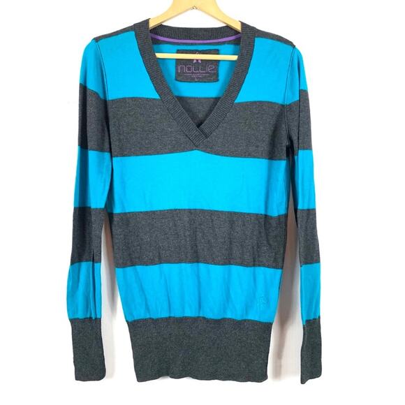PAC Sun Chunky Stripe V-neck Knit Pullover Sweater - Picture 4 of 13